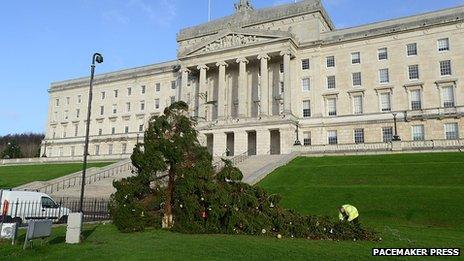 The Christmas tree at Stormont was also a casualty of the strong winds