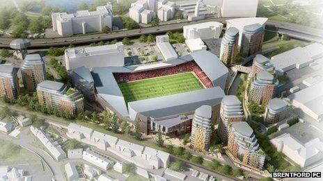 An artist's impression of a new stadium for Brentford at Lionel Road