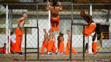 Inmates exercising