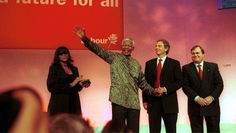 Nelson Mandela with Tony Blair, John Prescott and Gabrielle at the Labour Party Conference in 2000