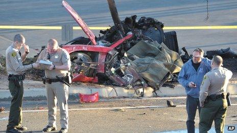 Wreck of the car Paul Walker was in when he died