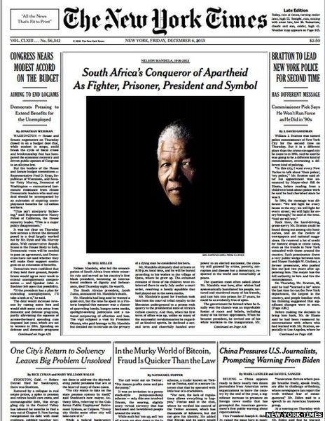 New York Times front page, 6 December
