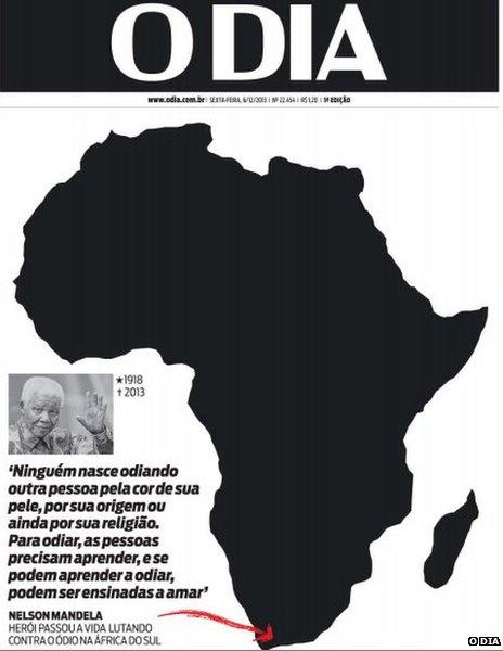 Front page of O Dia, Brazil, 6 December