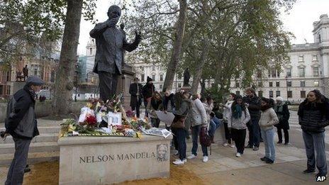 Tributes at the statue in Trafalgar Square