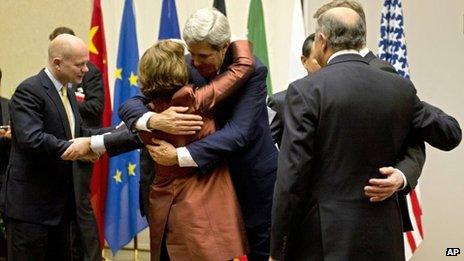 Catherine Ashton and John Kerry in Iran