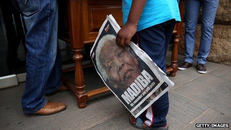 Newspaper front page in South Africa