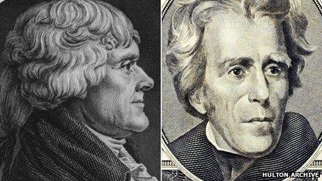 Thomas Jefferson (left) and Andrew Jackson