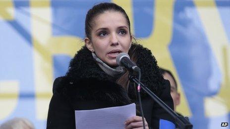 Eugenia Tymoshenko, daughter of jailed Ukrainian former Prime Minister Yulia Tymoshenko speaks to pro-European Union activists in Kiev, Ukraine