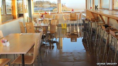 Flooded visitor centre at Gibraltar Point