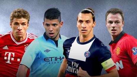 Thomas Muller, Sergio Aguero, Zlatan Ibrahimovic, Jonny Evans