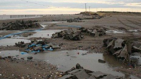 The road along Spurn Point after the North Sea tidal surge