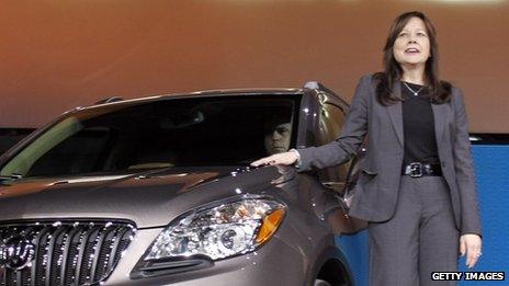 Mary Barra introduces a new SUV at the North American Auto Show on January 10, 2012.