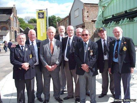 Billy (left), Dixie (centre), Ted (third right) and Nobby (second right) with crewmates in 2012 at the 50th anniversary of the Ocelot's launch