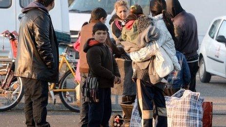 Roma gathered near Bordeaux after being evicted from the warehouse they were living in Dec 2013