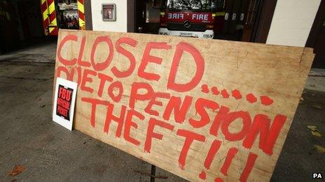 A sign outside a fire station bearing the words: "Closed due to pension theft."