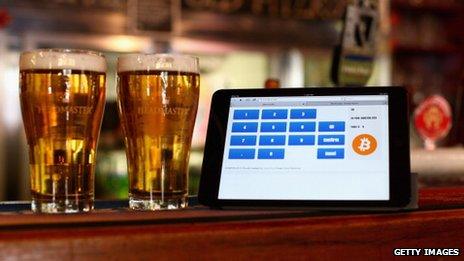 A Bitcoin payment terminal in a pub