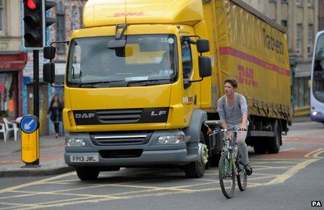 Cyclist and lorry