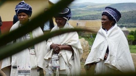 South African woman belonging to the Thembu clan arrive in Mvezo, to participate in a memorial service for Nelson Mandela