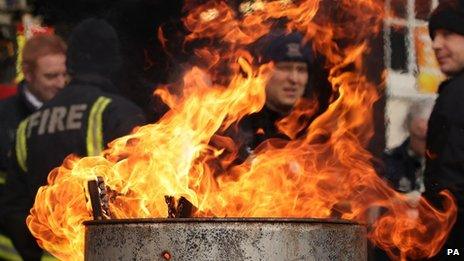 Firefighters at Euston Fire station in London staging a four-hour strike