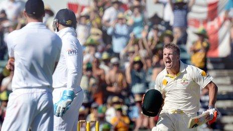 David Warner celebrates his century