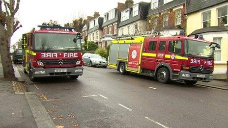 Fire engines outside the scene of the fire