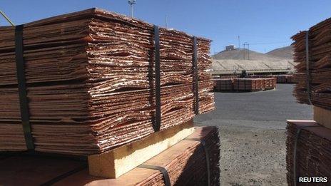 Copper sheets at Barrick's Zaldivar copper mine in Antofagasta on 15 April, 2013