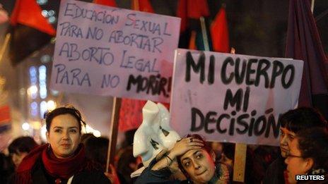 Pro-choice activists take part in a rally in Santiago on 25 July, 2013