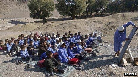 Children study on the outskirts of Jalalabad