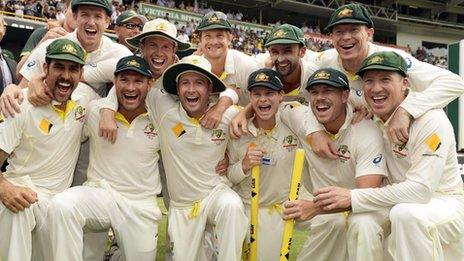 Australia celebrate after regaining the Ashes