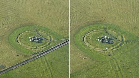 Stonehenge before and after the A344 is covered over