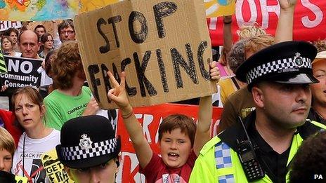 People demonstrating against Cuadrilla's fracking operations