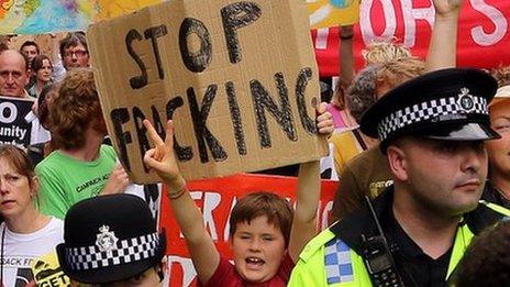 People demonstrating against Cuadrilla's fracking operations