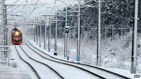 Russian train in the snow