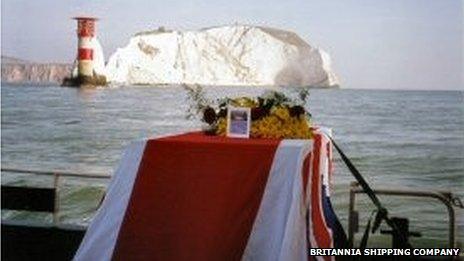 Burial at sea off the Needles, isle of Wight