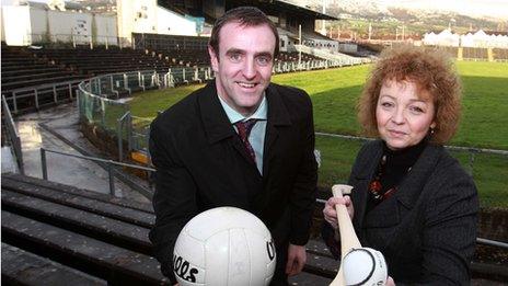 Environment Minister Mark H Durkan and Sports Minister Carál Ní Chuilín at Casement Park