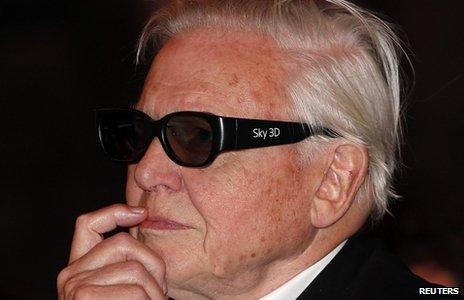 Sir David Attenborough wearing 3D glasses
