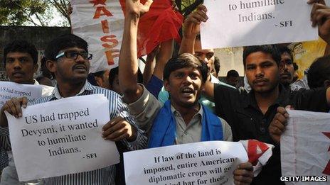 Protestors at US consulate with signs