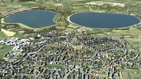 Computer generated image of how the two reservoirs might look from the top of Cheddar Gorge