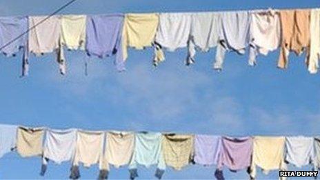 shirts hanging on a line