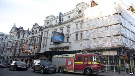 A fire engine outside London's Apollo Theatre