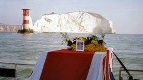 Sea burial at the Needles, isle of Wight