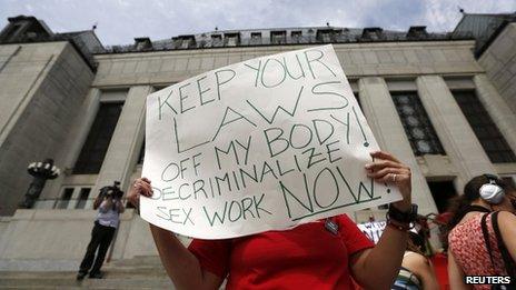 A demonstrator outside the Supreme Court of Canada in Ottawa on 13 June 2013