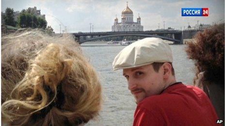 Edward Snowden on a boat during a trip on the Moscow River (Sept 2013)