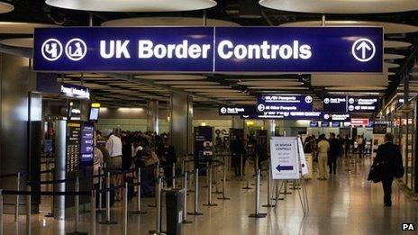 UK Border controls sign at Heathrow Airport