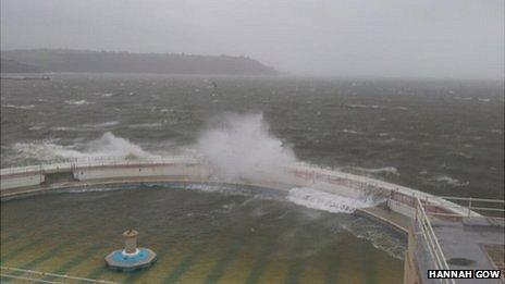 Waves battering the Tinside Lido