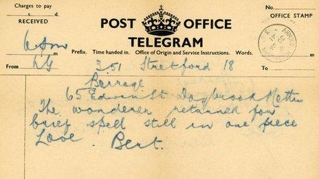 Telegram sent by Bert Hamilton Smith