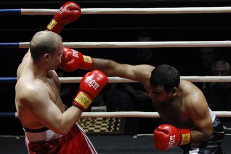 Chernobayev of Belarus competes against India"s Shaliesh at chess boxing