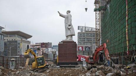 Mao statue surrounded by construction work at Baotou City, Inner Mongolia, 2010