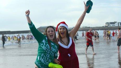 Swimmers at Porthcawl on Christmas Day