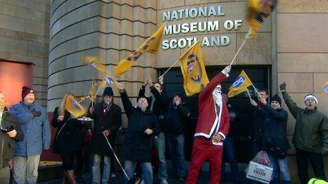 Members of the Public and Commercial Services Union formed a picket line outside the museum